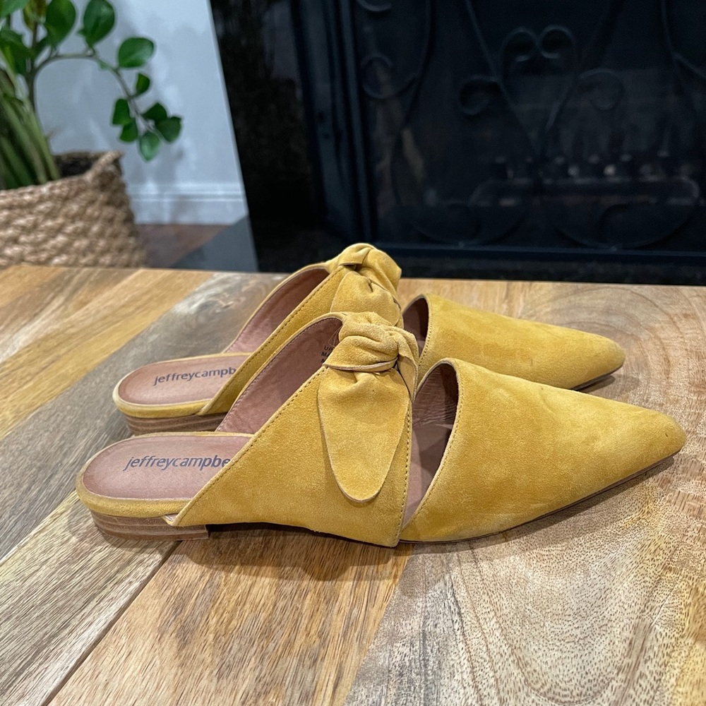 Mustard flats with bow on top